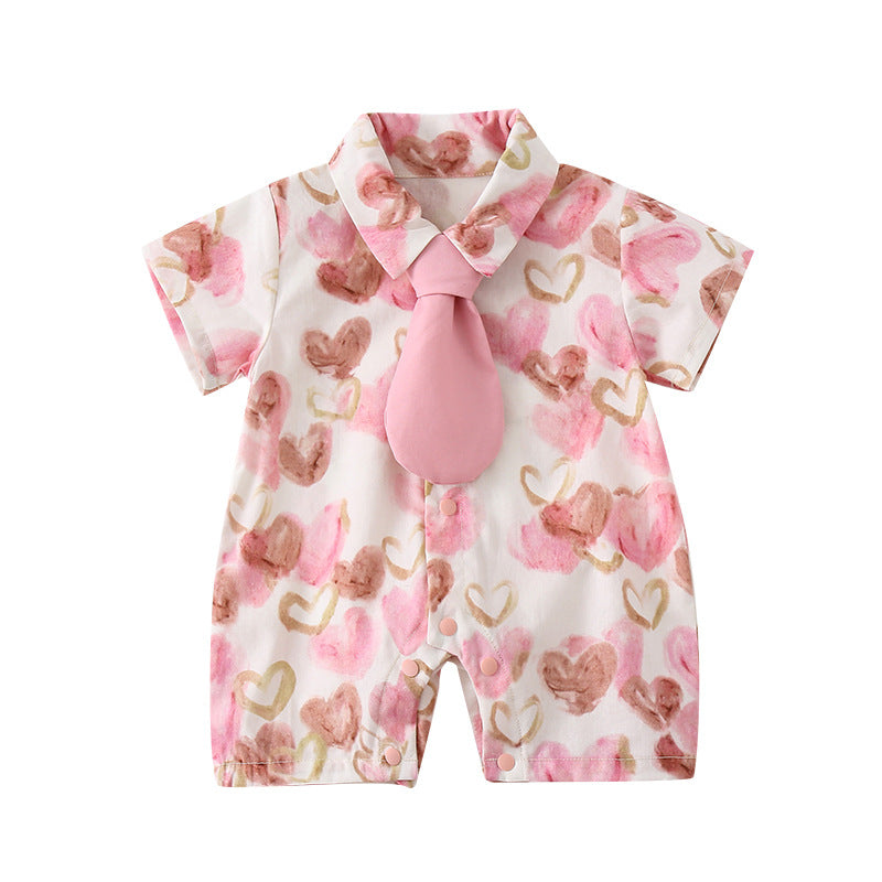 Baby Cartoon Print Short Sleeve Romper Outfit for Newborns and 1-Year-Old Girls