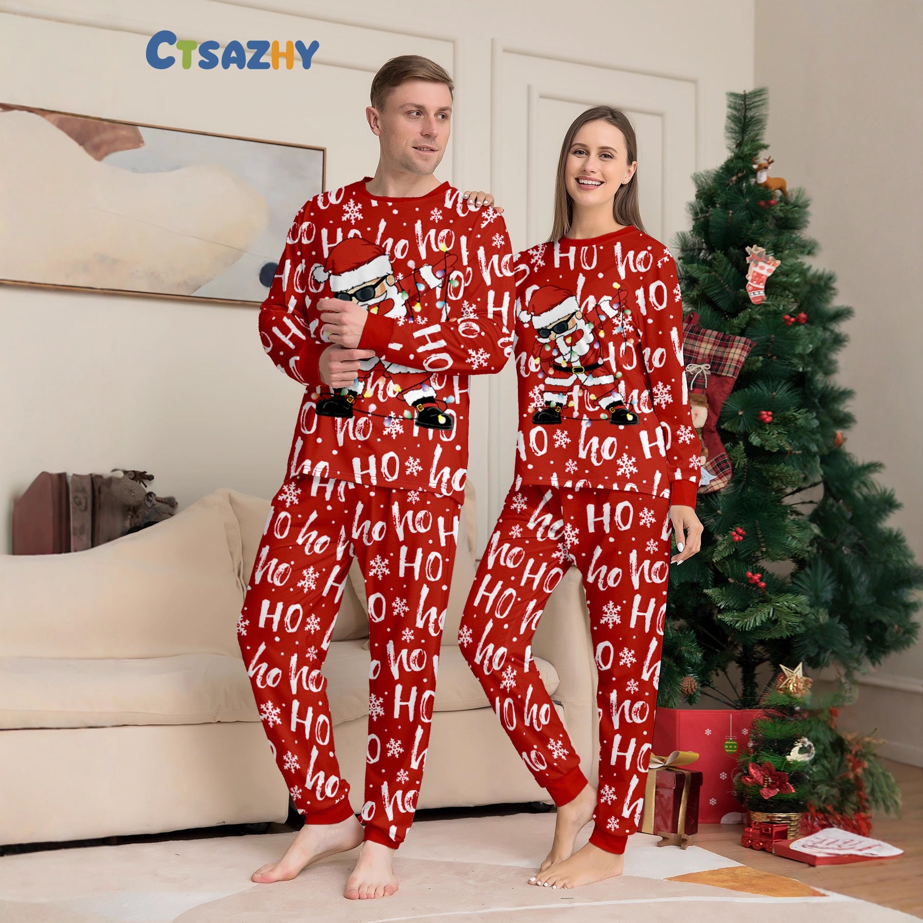 Christmas Family Matching Pajamas Set – Animal Print Parent-Child Holiday Loungewear