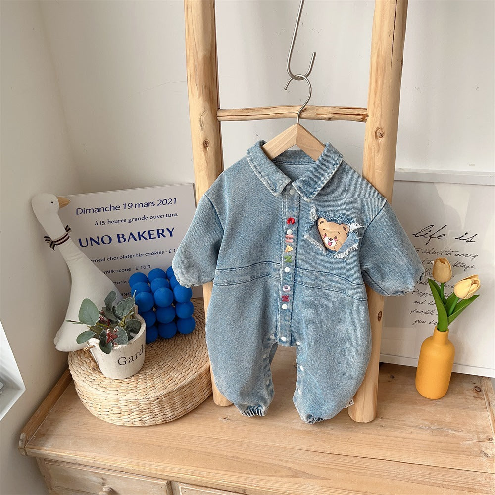 Denim Romper 0-1 Year Baby Clothes A Class Crawling Suit Boy Outfit
