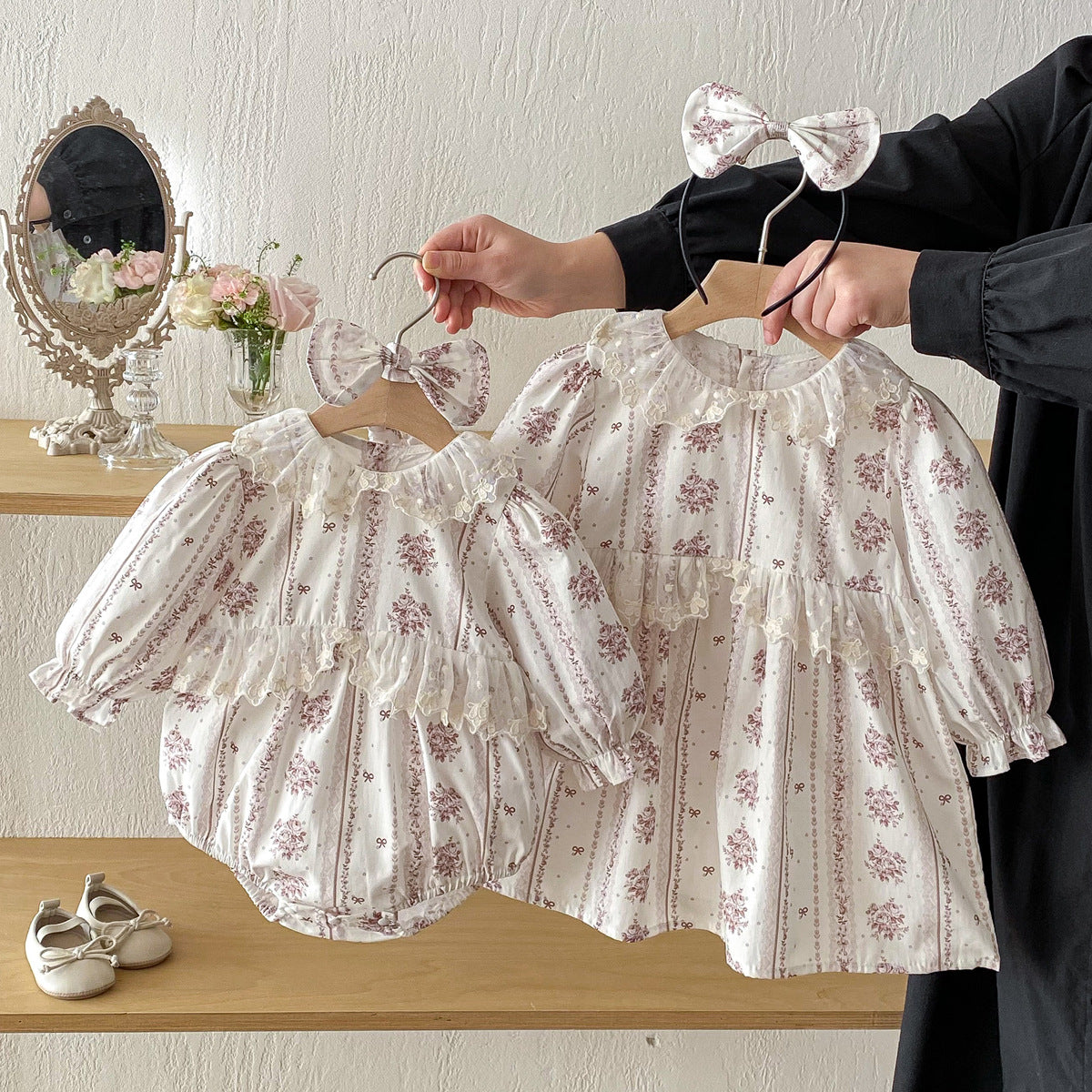 Spring Baby Clothes Girl Lace Trim Bodysuit Ins Style Dress Spring Outfit New Year Clothing