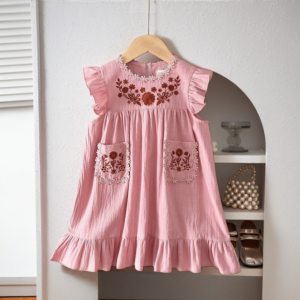 Flower Embroidery Cotton Dress for Girls 3-7 Years Old  Sleeveless Princess Dress Summer Casual Kids Clothing