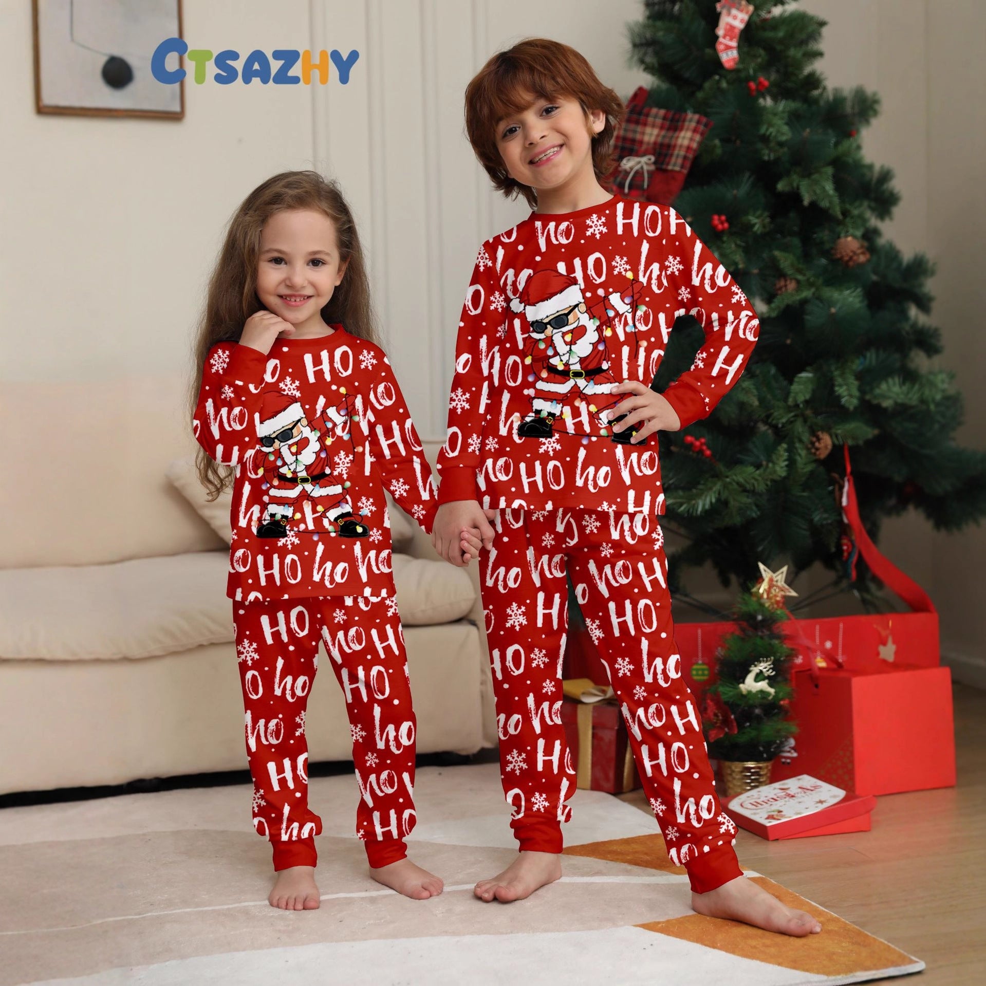 Christmas Family Matching Pajamas Set – Animal Print Parent-Child Holiday Loungewear