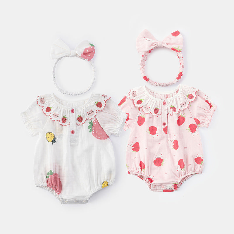 Summer Baby Girl Romper Short Sleeve Sweet Strawberry Princess Crawler Infant Toddler Summer Clothes