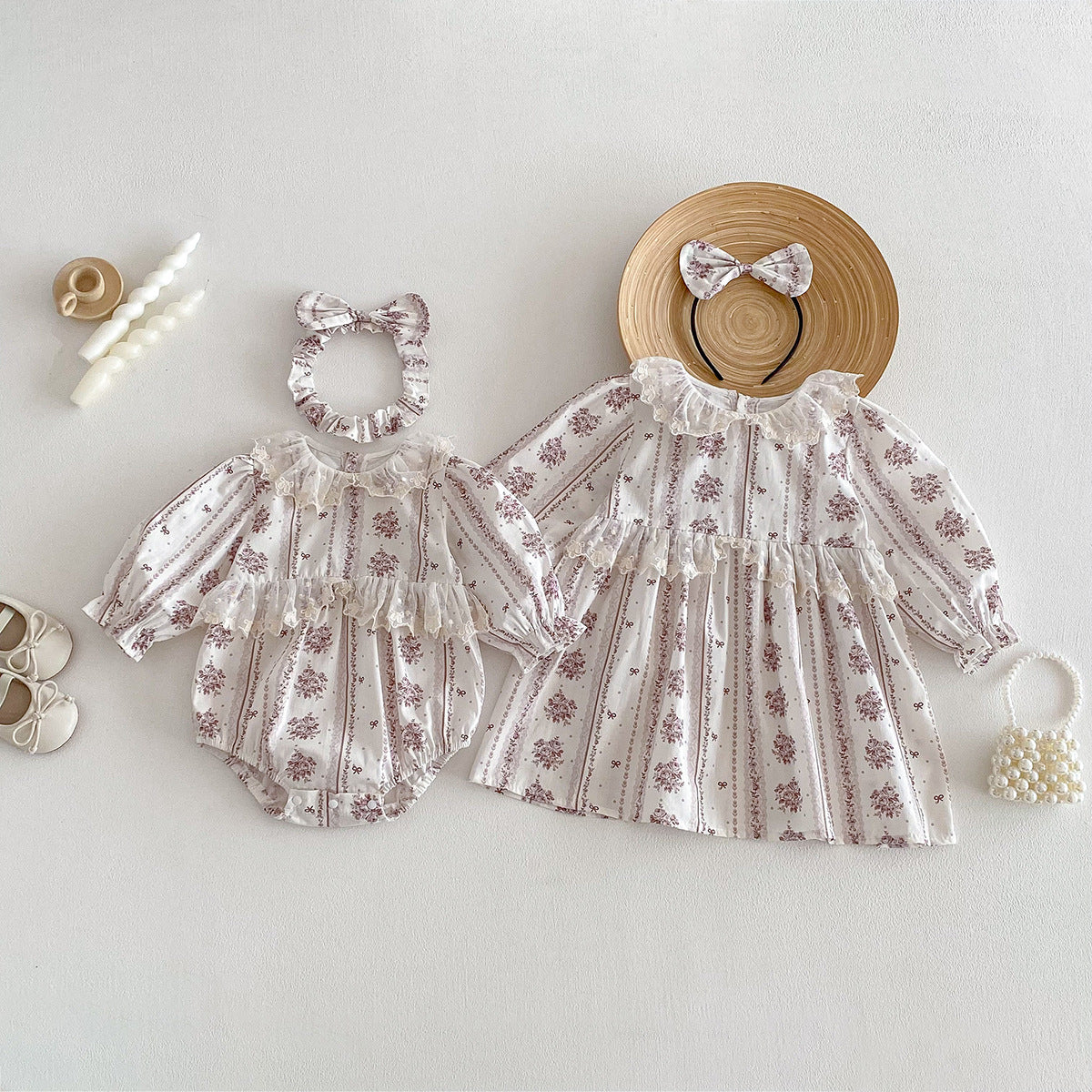 Spring Baby Clothes Girl Lace Trim Bodysuit Ins Style Dress Spring Outfit New Year Clothing