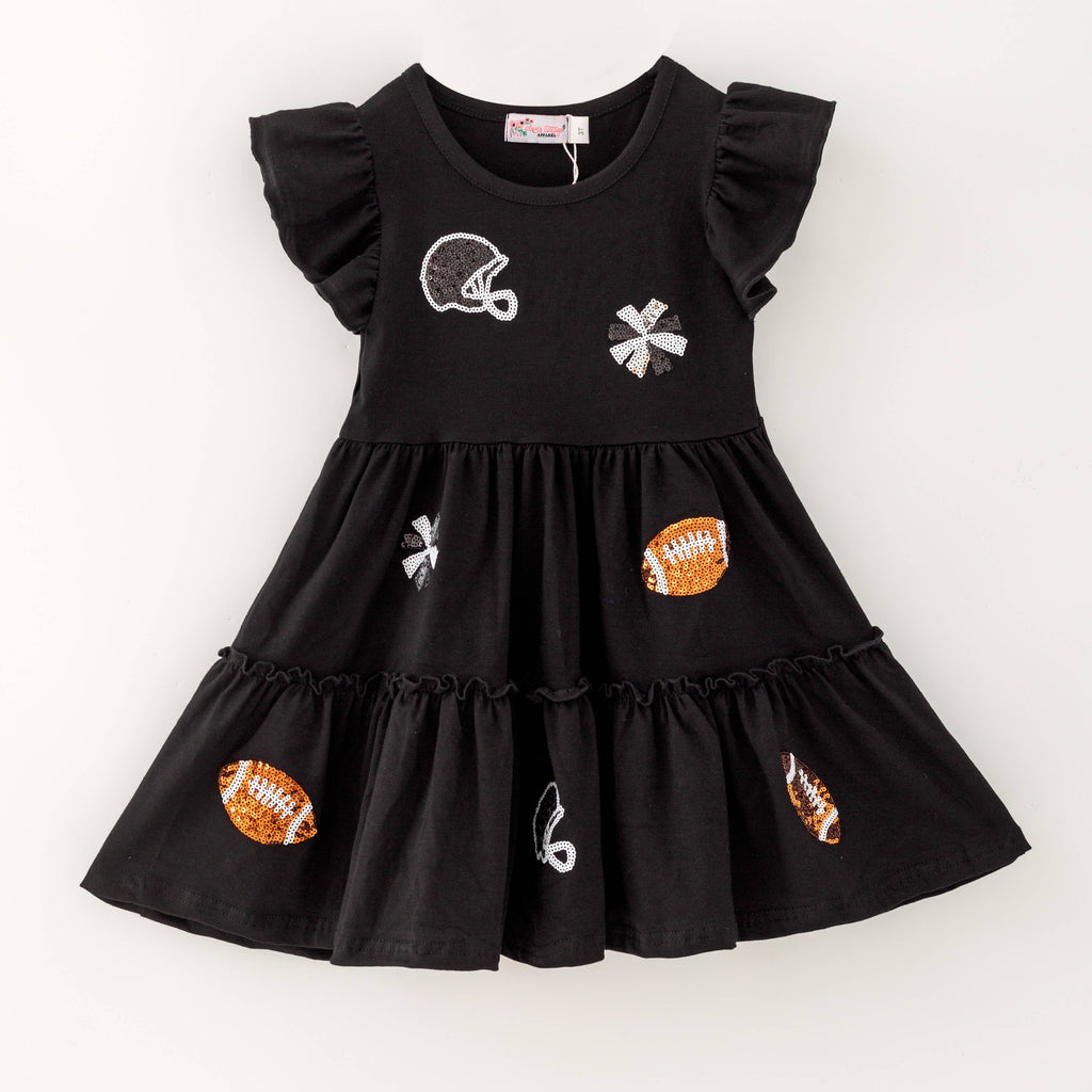 Black Football Sequin Girls Dress: 9/10 yrs