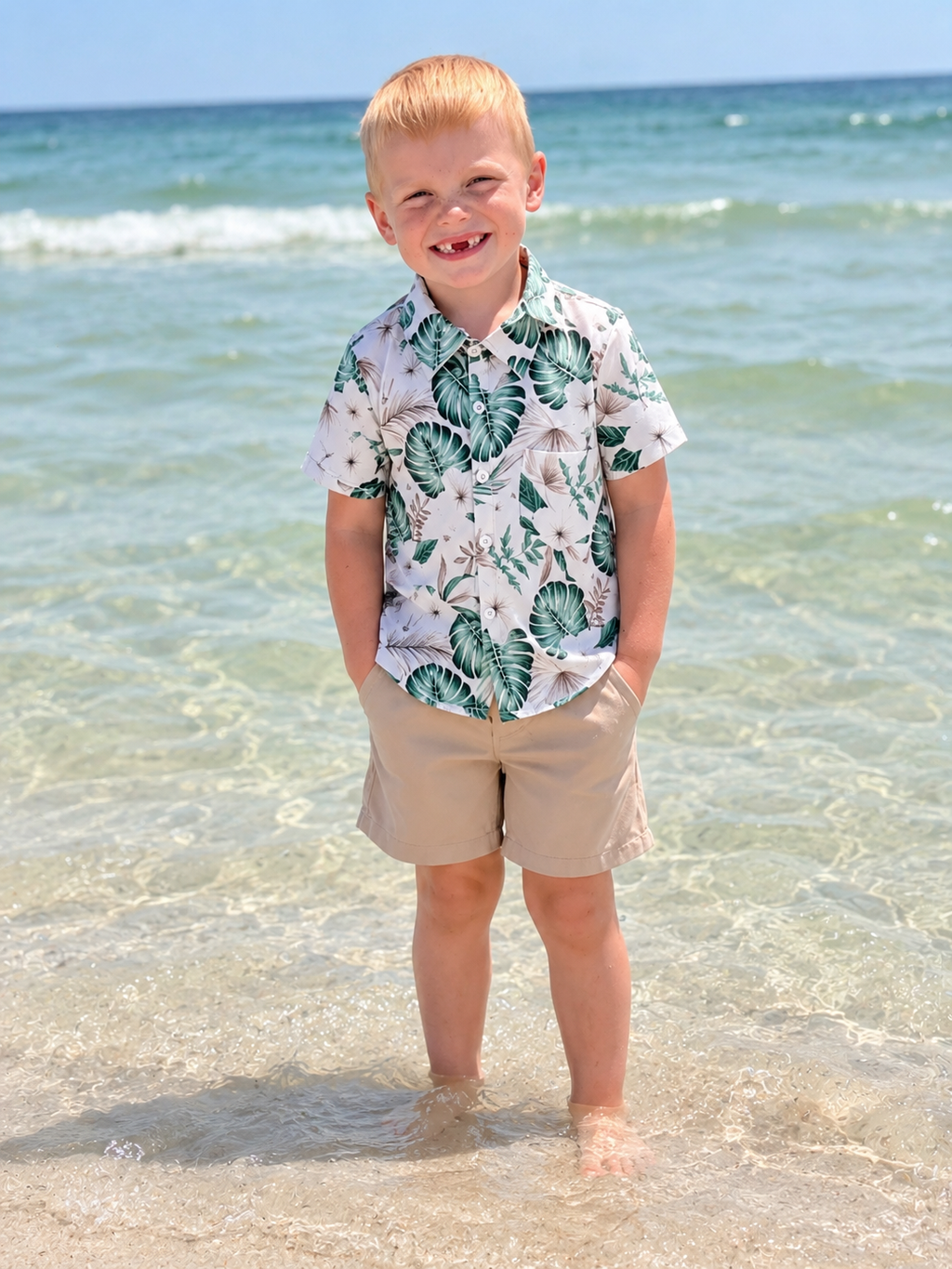 Children's Tropical Print Shirt and Shorts Set