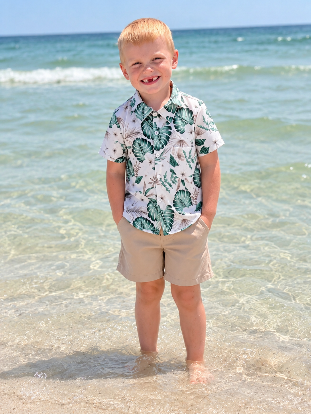 Children's Tropical Print Shirt and Shorts Set