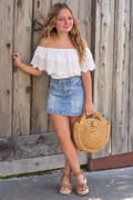 Children's Off-Shoulder Lace Top and Denim Skirt Set